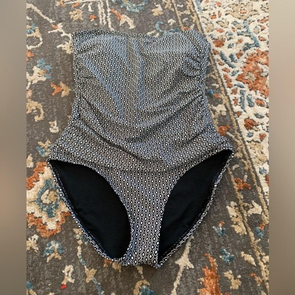 DKNY Women’s Bandeau Maillot Black White Geo‎ Size Med - Picture 2 of 9